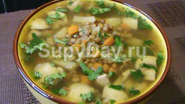 Грибной суп с чечевицей и фасолью