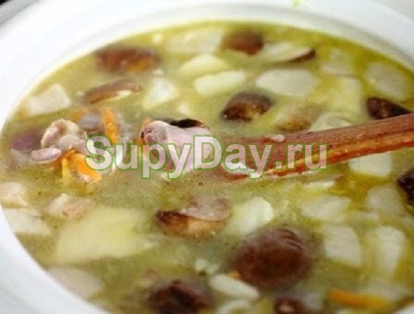 Старорусский суп из куриных потрохов с грибами