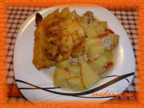 Ленивое жаркое из свинины с картошкой и грибами - рецепт с фото