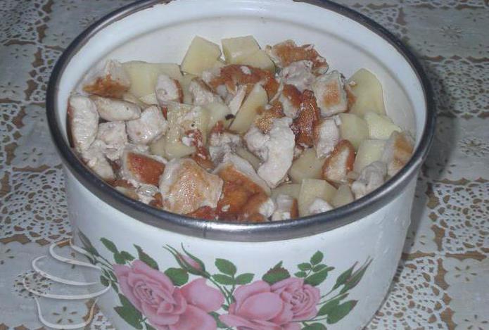 тушеная картошка с курицей и грибами в кастрюле рецепт с фото пошагово