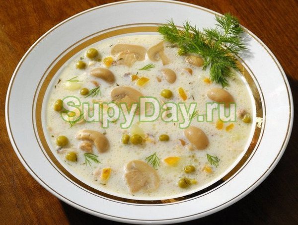 Сырно-грибной суп с оливками