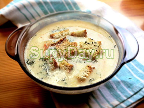 Грибной суп с плавленым сыром и вермишелью