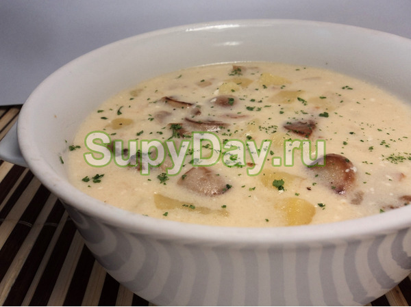 Грибной суп с плавленым сыром и пармезаном
