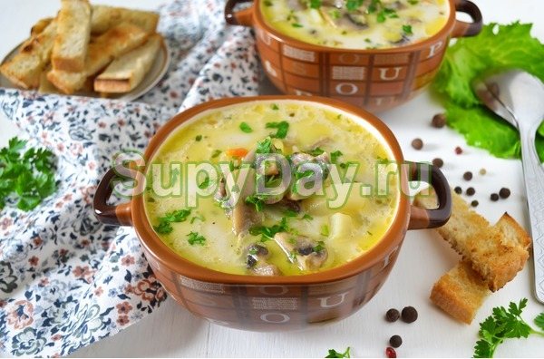 Сырный суп с шампиньонами и фаршем