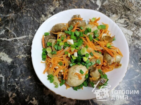 Закуска Маринованные шампиньоны с морковью по-корейски фото к рецепту 5