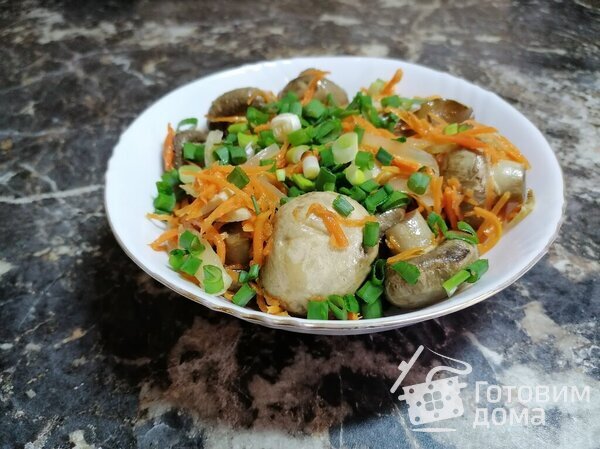 Закуска Маринованные шампиньоны с морковью по-корейски фото к рецепту 6