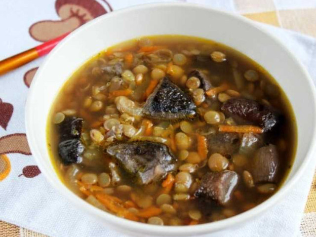 Суп с чечевицей и грибами