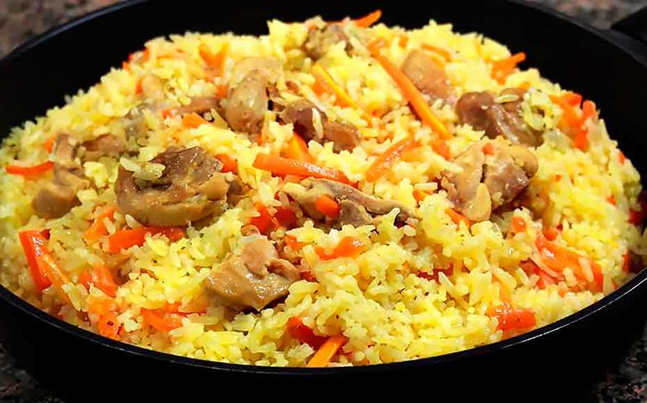 Рецепт мяса с рисом в духовке с грибами: